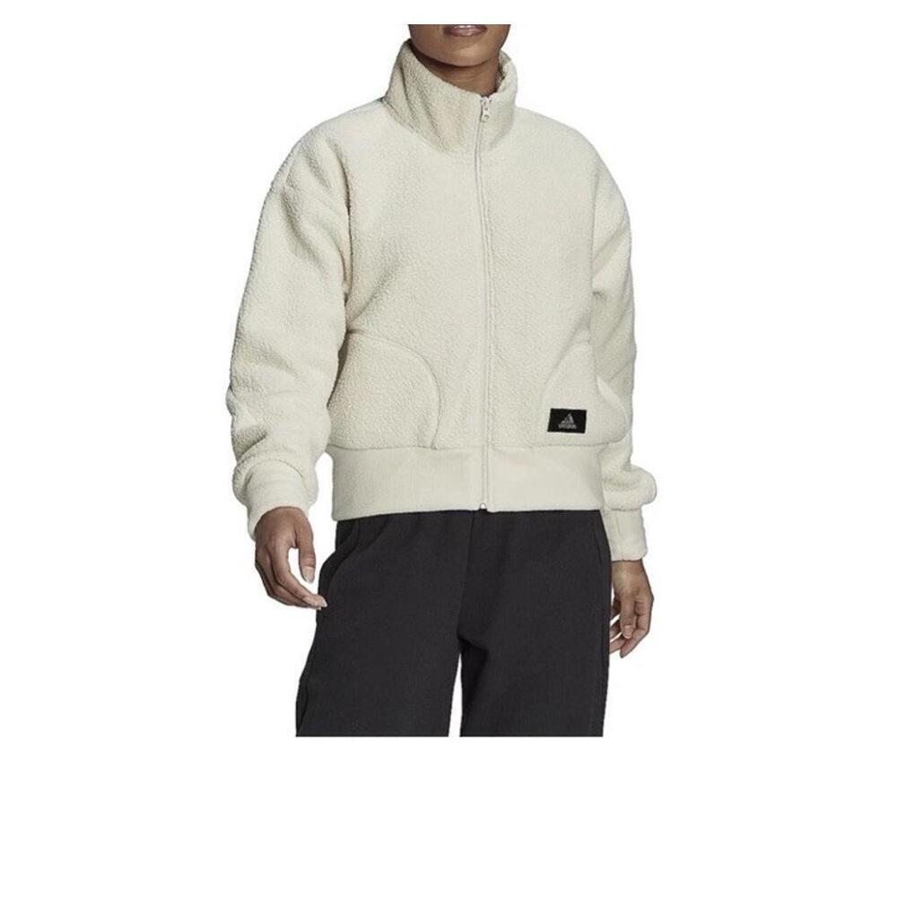 Adidas Holidayz Sherpa Jacket Oversized Zip Up w/ Pockets Ivory NWT Size 3X